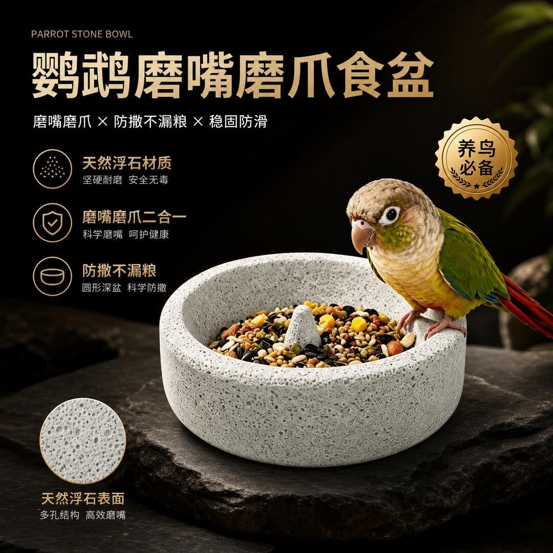 鹦鹉火山石磨嘴防翻食盆