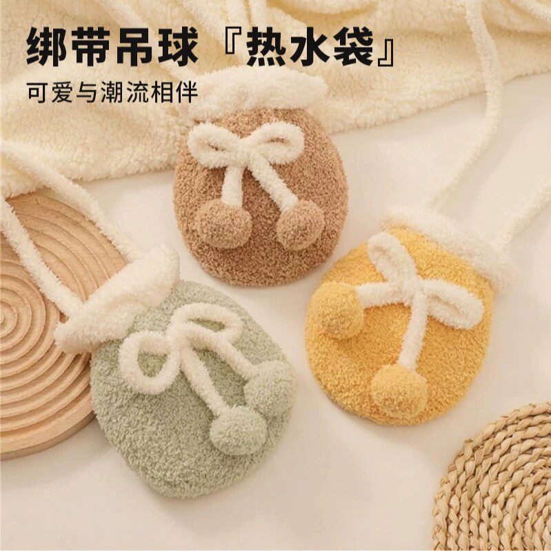 毛绒蝴蝶结注水热水袋可拆洗防烫暖手宝冬季女生便携灌水暖水袋