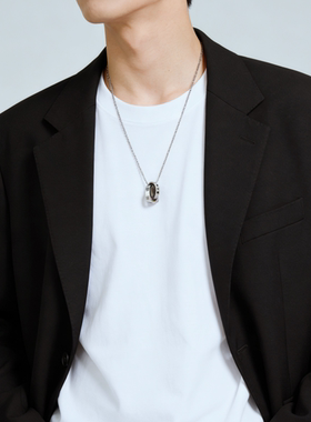 痞帅钛钢圆圈男士长款项链