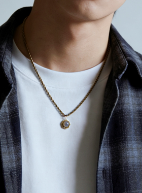 男生法式复古天然石麻花项链