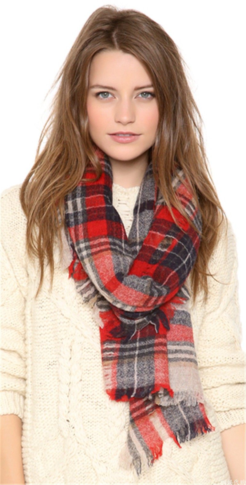 现货 美国madewell 女士经典秋冬红色格子破洞羊毛围巾