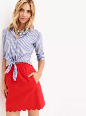 现货 美国J.CREW/JCREW 女士 纯棉 蓝白条纹 系带打结长袖衬衫