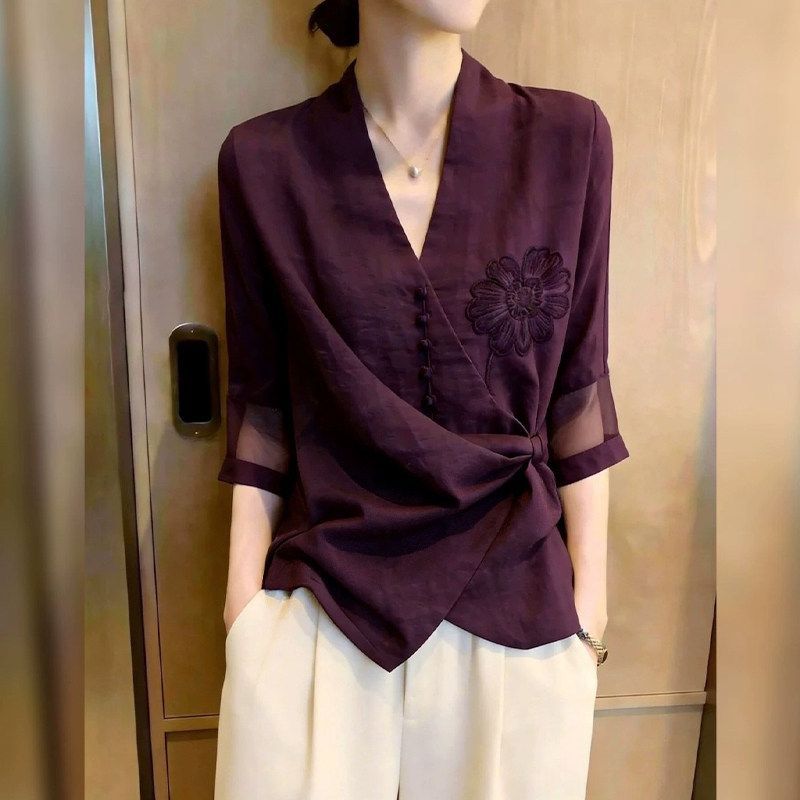 设计感减龄洋气时尚衬衫女夏季2026新款独特漂亮小衫宽松显瘦上衣图片