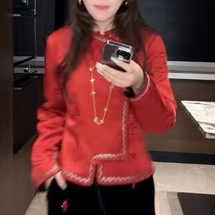 国风马甲的打底衫新中式时尚盘扣上衣冬季加棉加厚内搭衬衫女装