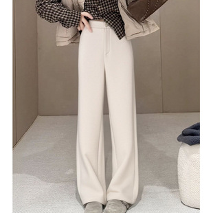 2026早春新款高腰显瘦毛呢阔腿裤卫裤女垂坠感宽松直筒裤休闲裤子