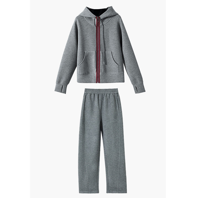 懒惰风连帽长袖拉链卫衣女2025秋冬新款松紧腰显瘦休闲裤两件套装