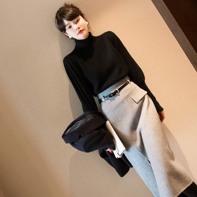 2025年秋冬新款气质简约设计感百搭通勤垂感修身显瘦中长款半身裙