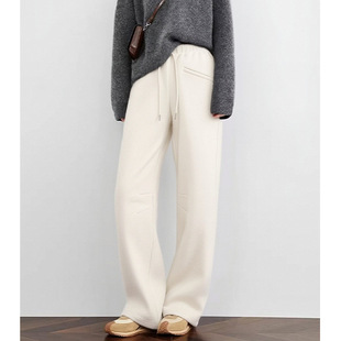 【IO定单】2026早春新款高腰显瘦宽松直筒裤女抽绳松紧腰休闲裤子