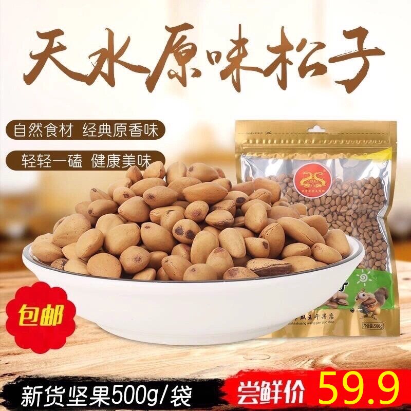 天水特产坚果双王原味松子薄皮500g秦岭休闲零食干果炒货礼盒