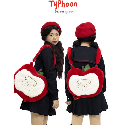 抬风原创秋冬毛绒苹果包三合一可爱双肩包圣诞节生日礼物女生