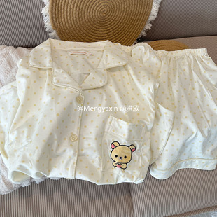 短裤 纯棉短袖 套装 可爱开衫 家居服 轻松熊睡衣女款 情侣2026新款 夏季