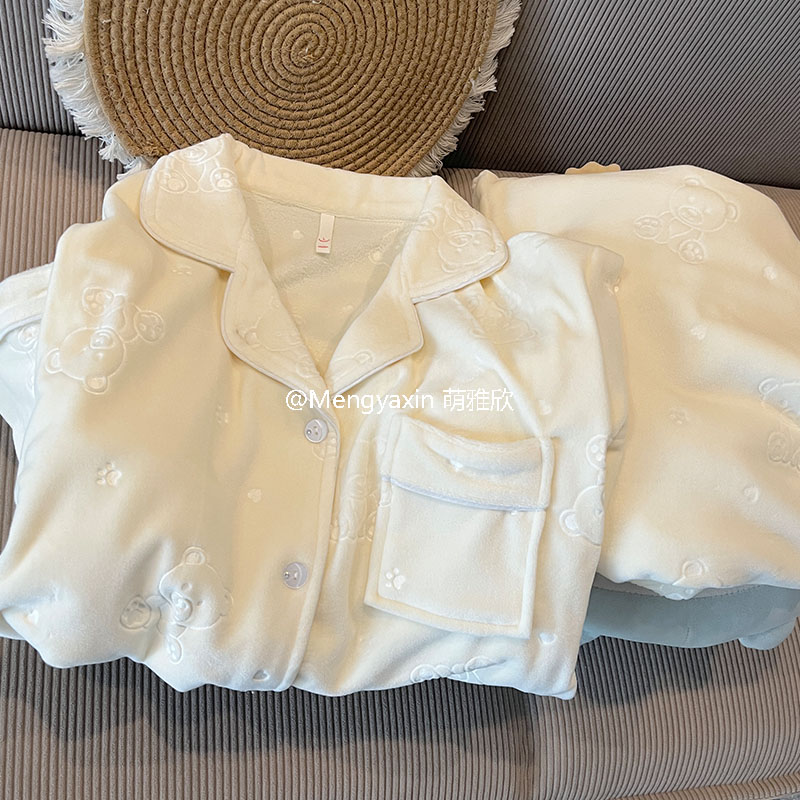 黄色女海岛绒纯色睡衣简约