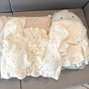 套装 带胸垫彩色波点睡衣女款 短裤 夏季 少女性感套头家居服甜美 短袖