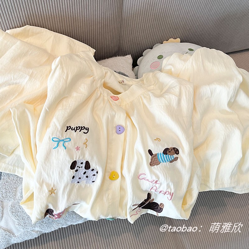 小狗女云朵棉带胸垫睡衣开衫