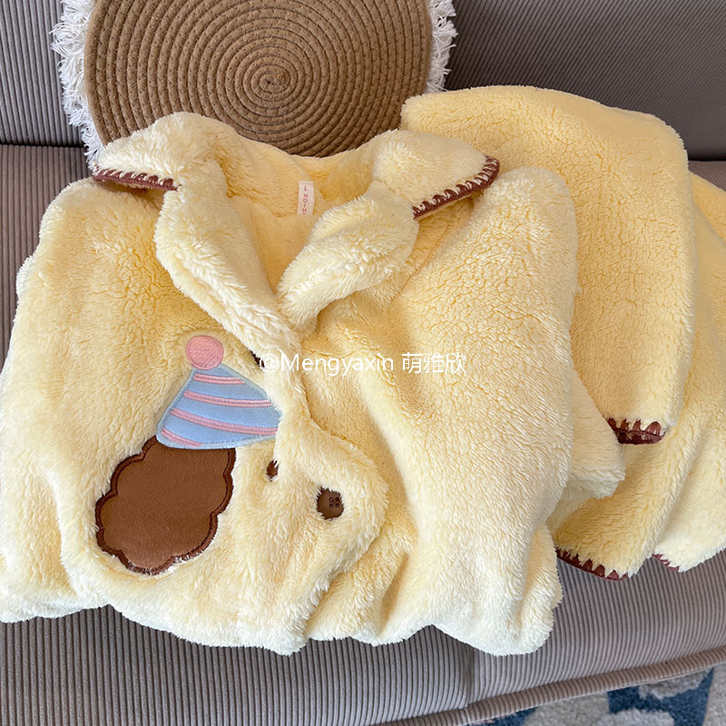 小狗毛绒睡衣女款秋冬季珊瑚绒加厚加绒套装可爱外穿奶fufu家居服