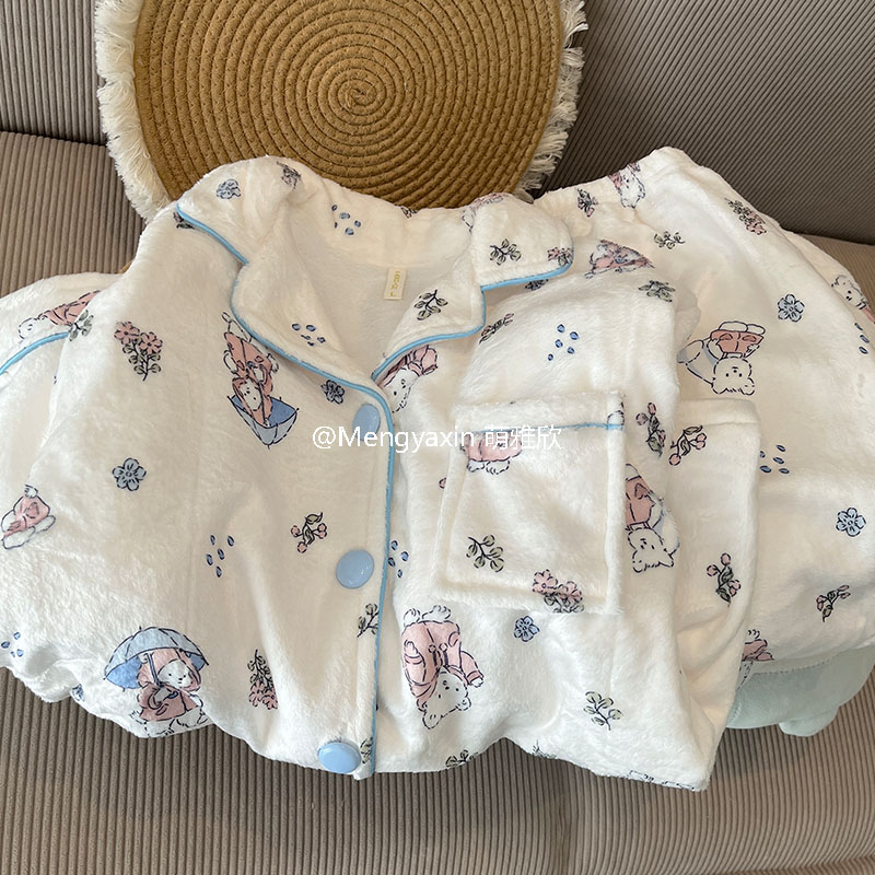 雨伞熊女珊瑚绒卡通睡衣可爱