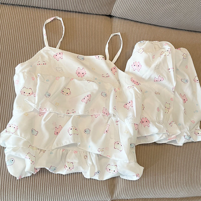 白KT猫女冰丝卡通睡衣可爱