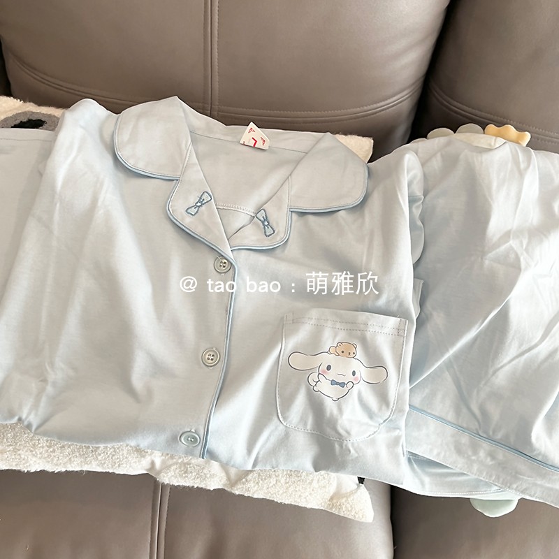 玉桂狗情侣款睡衣女夏季纯棉短袖短裤套装韩版可爱外穿休闲家居服