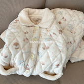 三层夹棉珊瑚绒加绒加厚套装 奶油小狗睡衣女款 秋冬季 可外穿家居服