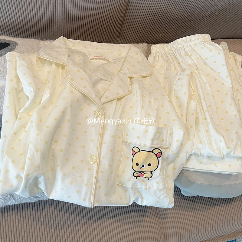 轻松熊睡衣女款春秋冬季纯棉长袖长裤套装卡通可爱开衫情侣家居服