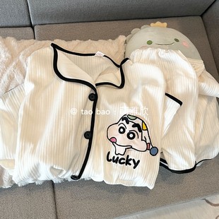 两件套可爱休闲出门家居服 卡通蜡笔小新睡衣女款 夏季 纯棉短袖 短裤