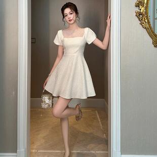 白色连衣裙女夏季 小个子高级感裙子礼服裙收腰显瘦小白裙短裙 法式