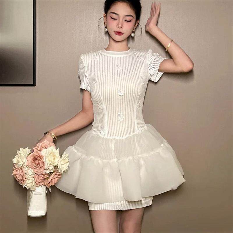 生日party礼服连衣裙高级感小个子收腰拼接设计感夏日绝美小裙子