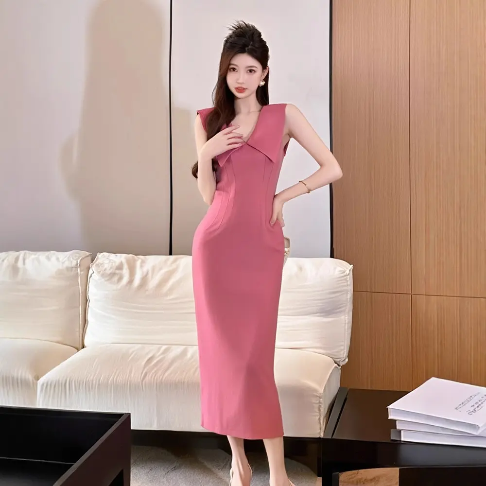无袖西装裙子女2025新款轻奢高级感修身显瘦法式翻领气质连衣裙夏