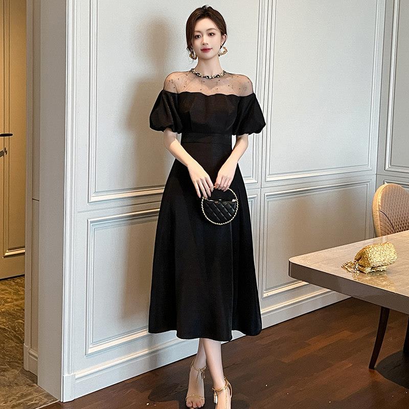 赫本风黑色连衣裙女夏高级感平时聚会可穿礼服收腰显瘦气质a字裙