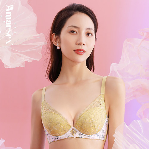 AMARSEX/艾梦·忆思防下垂文胸夏薄款蕾丝上托小胸聚拢胸罩内衣女