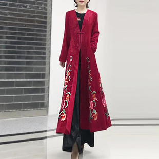 风衣民族风刺绣裙摆大衣外套女装 秋季 国风过膝长款 改良新中式 新款