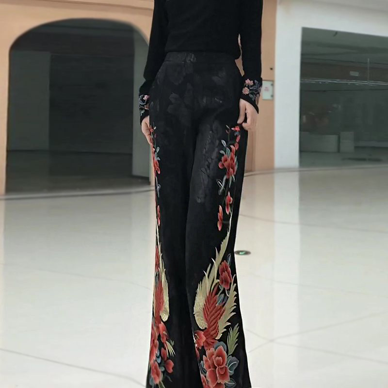 2025新中式高级感国风阔腿裤休闲裤时尚优雅刺绣显瘦长裤肥腿裤女,女装/女士精品,休闲裤,淘宝优惠券,粉丝福利购,淘宝优惠卷