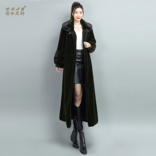 QSLZ/清水灵籽2025冬季新款长款仿水貂皮草保暖大衣风衣外套女装