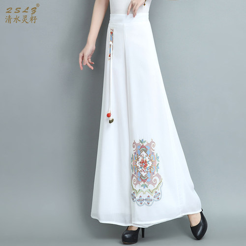QSLZ/清水灵籽夏季阔腿裤雪纺裙裤长裤女 2026年新款民族风休闲裤