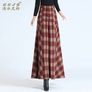 新款 女宽松显瘦垂坠感显瘦休闲靴裤 时尚 裙裤 毛呢格子阔腿裤 秋冬季