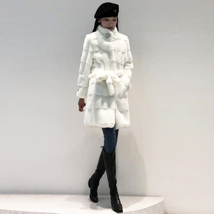 2025年冬季新款中长款白色仿皮草外套高级感气质保暖仿水貂大衣女