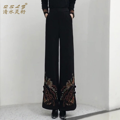 民族风刺绣阔腿裤裙裤长裤子女