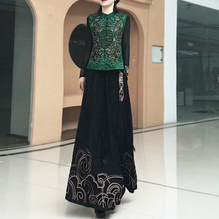 2025秋季新款新中式国风刺绣马甲半身裙长裙民族风马夹两件套装女