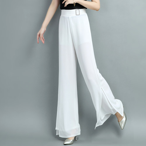 QSLZ/清水灵籽雪纺阔腿裤开叉直筒裤长裤女裤 2026夏季新款休闲裤