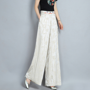 松紧腰裙裤 民族风刺绣高腰阔腿裤 中国风气质甩腿裤 女2026春季 长裤