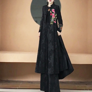 秋季新款东方气韵新中式长款马甲坎肩刺绣风衣外套减龄国风马夹裙