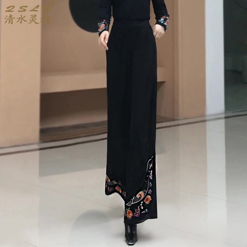 民族风刺绣阔腿裤裙裤长裤子女