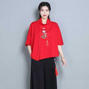 2026新款女装秋季中国风复古立领刺绣上衣短款斗篷披肩民族风外套