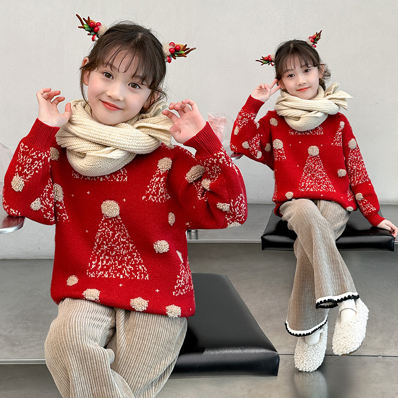 女童毛衣2025新款秋冬加绒加厚女大童打底衫女宝宝童装针织衫年服