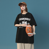 A334-TX02-25200G高品质全棉通勤个性创意字母喜印花圆领短袖，女装T恤，电商A334