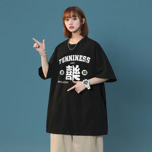 A334-TX02-25夏季通勤创意字母印花圆领宽松短袖T 200G高品质全棉图片