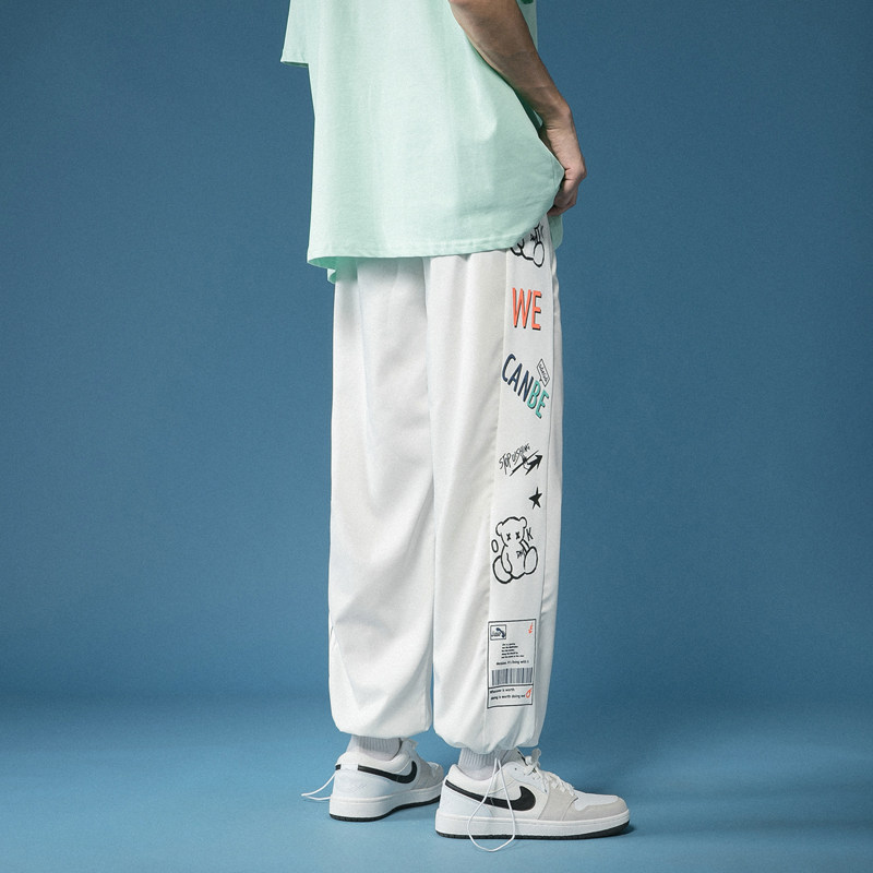A334-K090冰丝裤男夏季韩版潮流垂感宽松薄款九分抽绳束脚裤控69,男装休闲裤,电商B339(原A334）