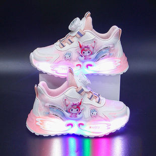 小江博士官春季拉布布女童运动鞋发光儿童宝宝亮灯鞋皮面防滑透气