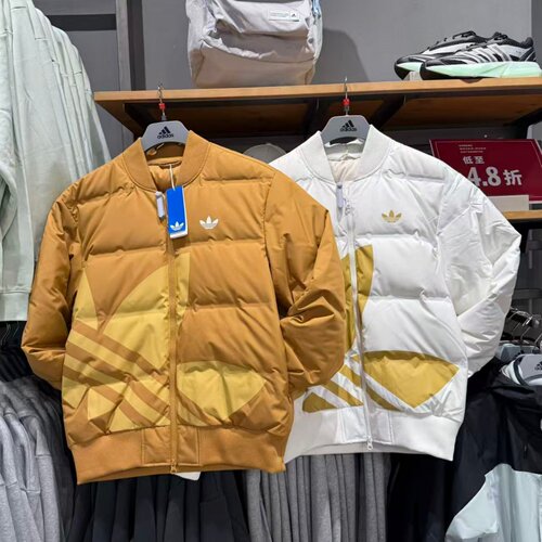 Adidas阿迪达斯三叶草男女大LOGO印花棒球风羽绒服外套 JL8409