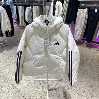 阿迪达斯白色羽绒服外套女夏季新款休闲运动服防风棉羽夹克JG3865